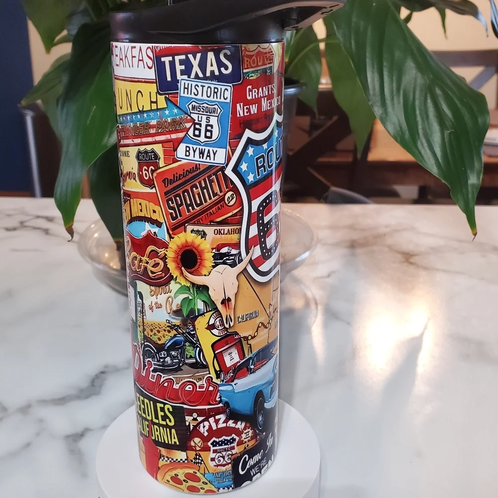 ROUTE 66 Map & Signs 20oz Tumbler  with duo lids 🎉sale